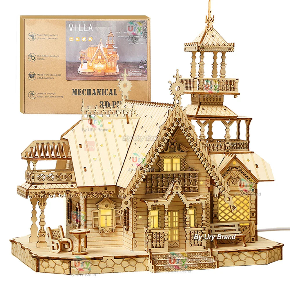 3D Wooden Puzzle for Adults, Mechanical Castle House Model, DIY House Model Building Kit Handicraft Wood Craft Hobbies Toy, Birthday for Hobbyist 14+ Family Women Men