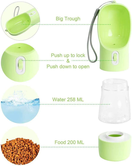 Ultimate Portable Dog Water Bottle - Leak Proof Dispenser with Bowl & Food Container, Dishwasher Safe for Outdoor Adventures - Perfect for Hiking & Travel - Eco-Friendly Green Design