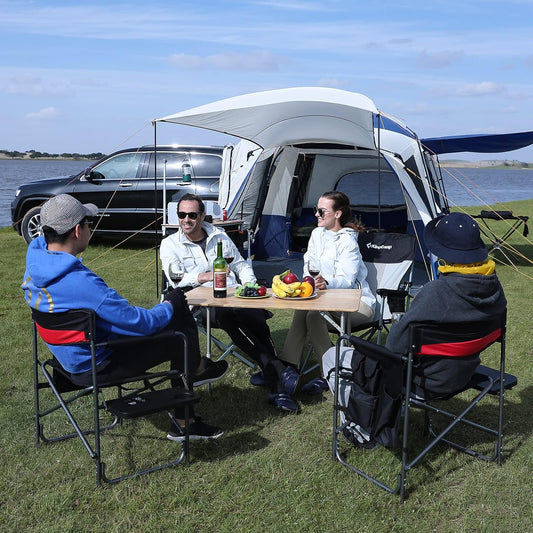 Red 2-Pack Camping Folding Director Chairs with Convenient Side Table & Storage