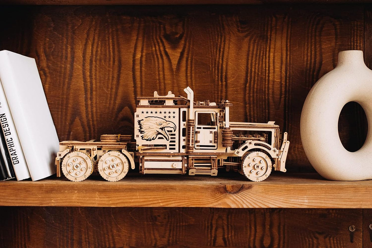 Build Your Own Realistic 3D Wooden Big Rig Truck Puzzle - 6Ft Rideable Semi Truck Model Kit for Adults - Engaging DIY Engineering Project
