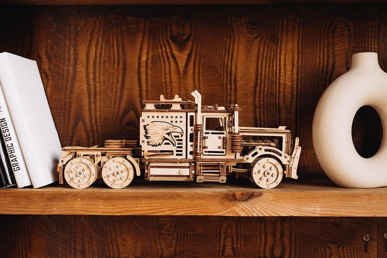 Build Your Own Realistic 3D Wooden Big Rig Truck Puzzle - 6Ft Rideable Semi Truck Model Kit for Adults - Engaging DIY Engineering Project