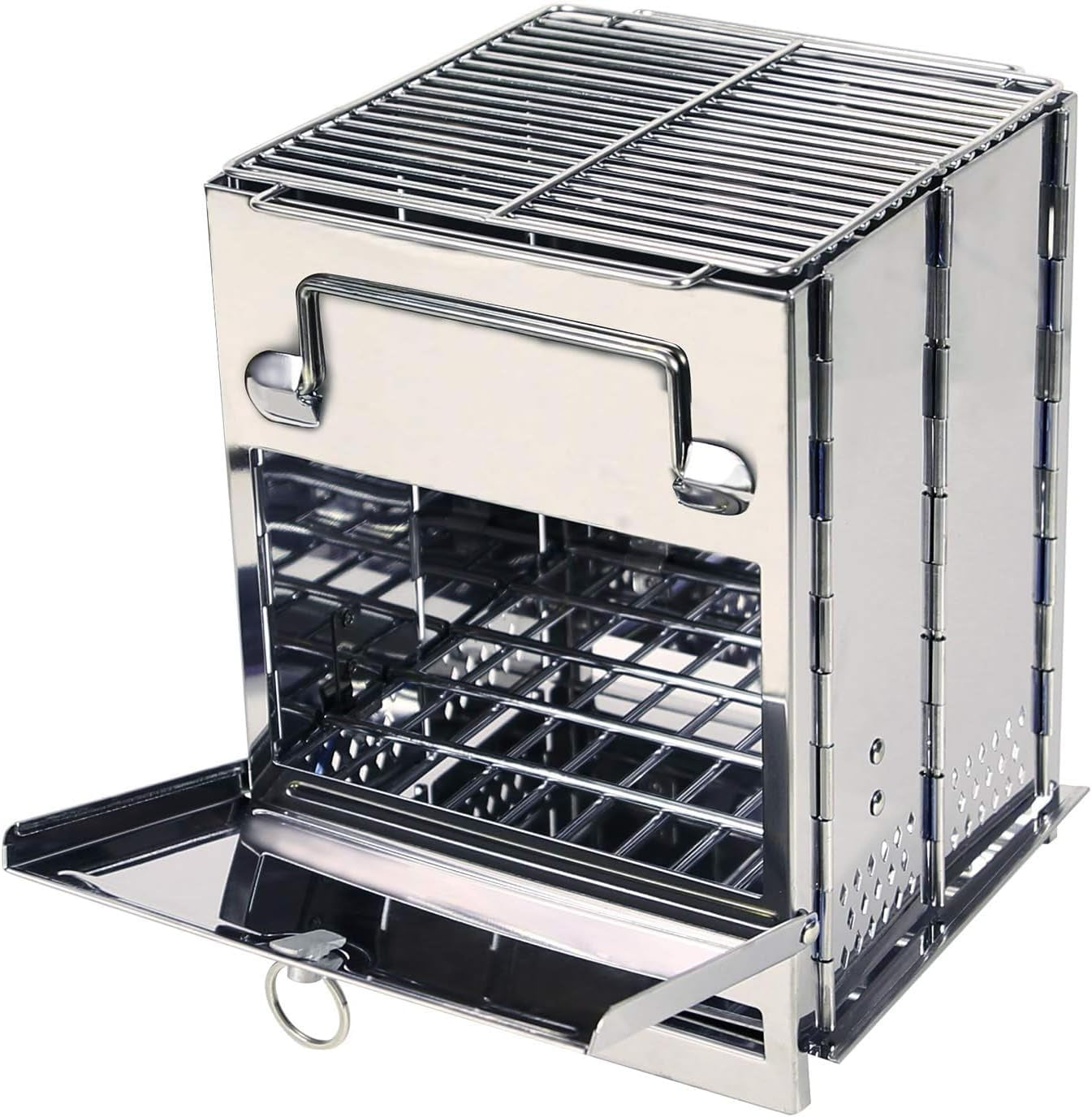 Portable Wood Burning Folding Camp Stove - Stainless Steel Grid for Hiking, Camping, BBQ & Outdoor Adventures