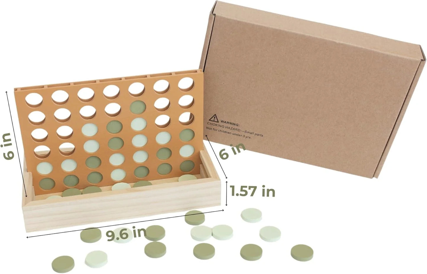 Stylish Neutral Wooden Four in a Row Game - Aesthetic Montessori Travel Board for Kids & Adults, Ideal Coffee Table Decor & Housewarming Gift