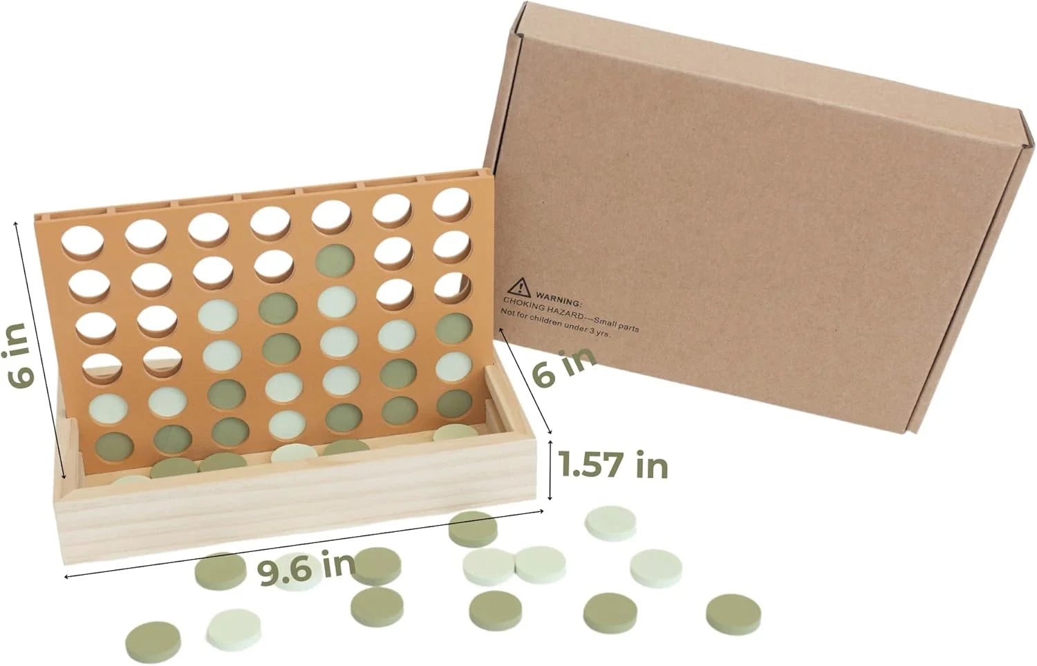 Stylish Neutral Wooden Four in a Row Game - Aesthetic Montessori Travel Board for Kids & Adults, Ideal Coffee Table Decor & Housewarming Gift