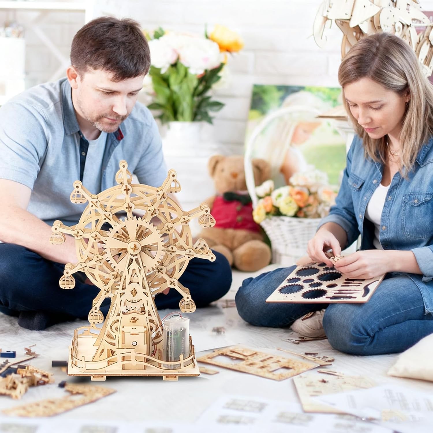 Solar Ferris Wheel 3D Wooden Puzzle Kit - Perfect DIY Birthday Gift for Adults 14+