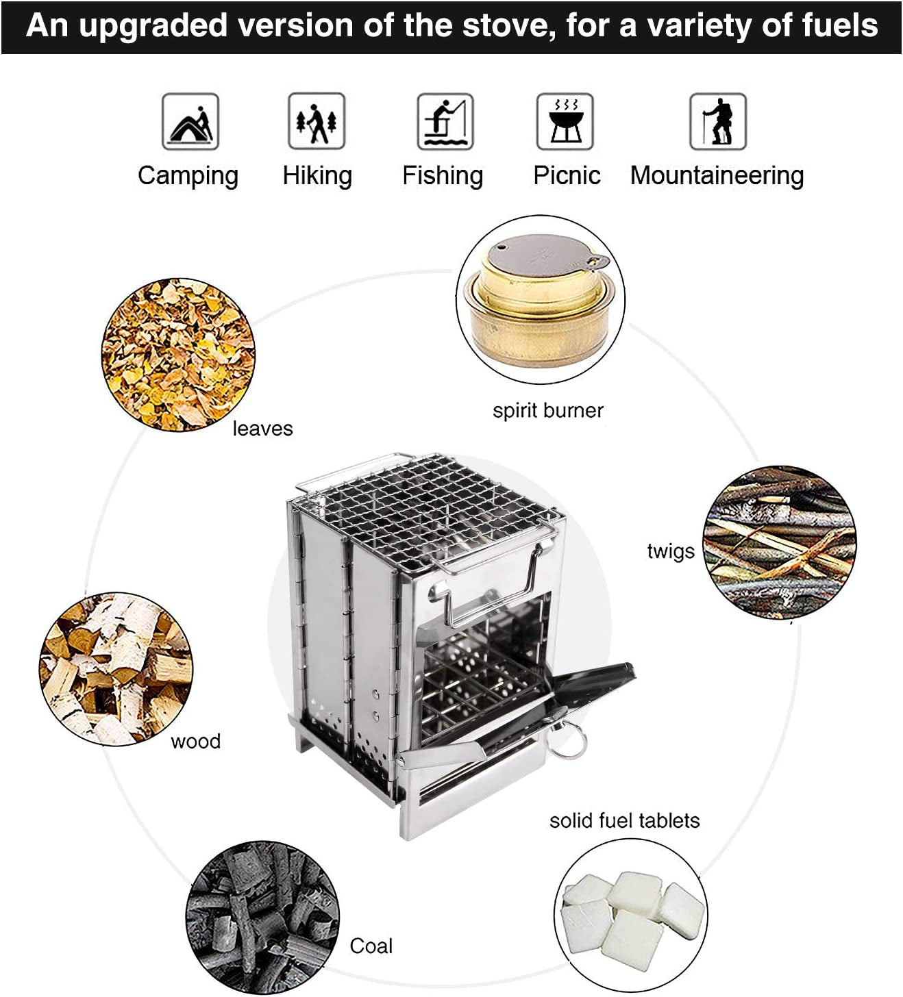 Portable Wood Burning Folding Camp Stove - Stainless Steel Grid for Hiking, Camping, BBQ & Outdoor Adventures