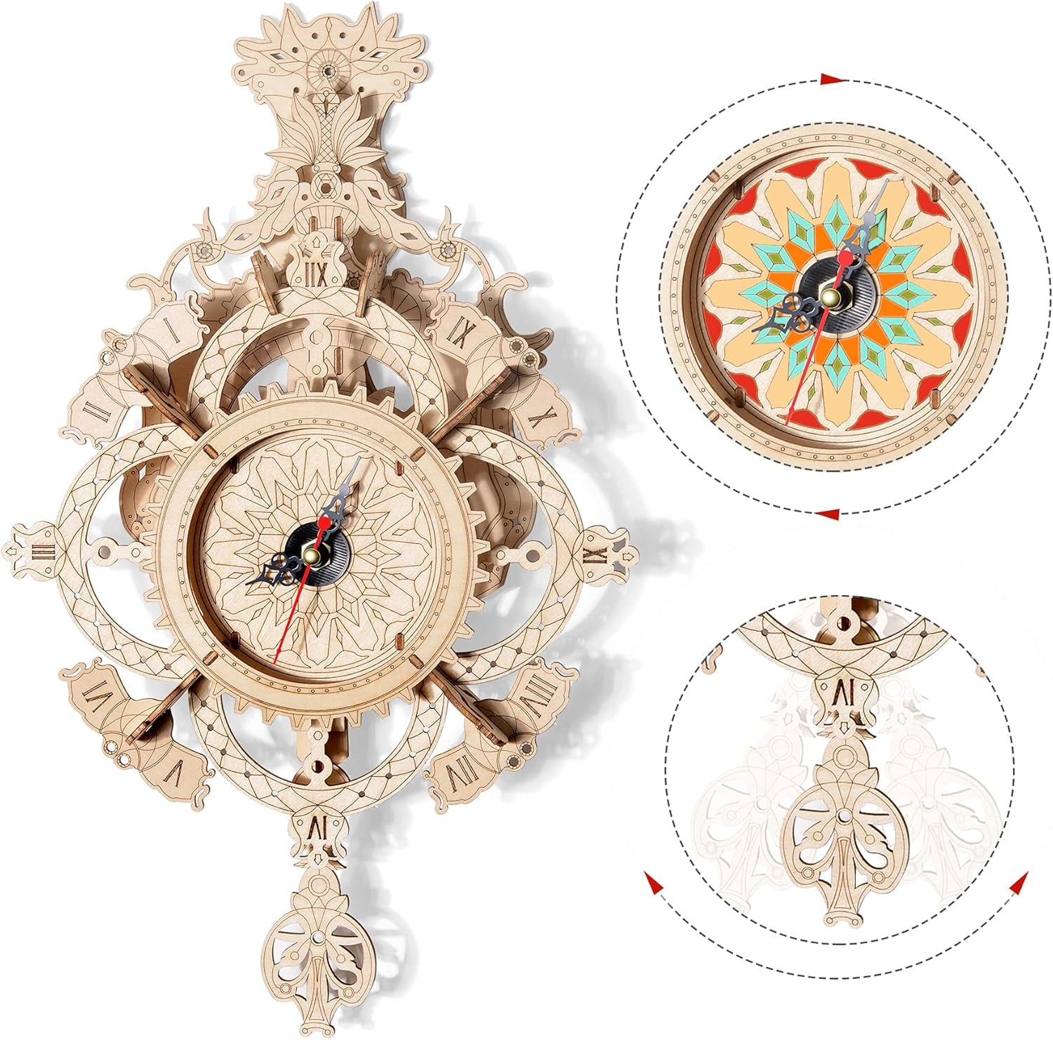 DIY 3D Wooden Mechanical Wall Clock Kit - Unique Pendulum Puzzle Gift for Adults & Teens