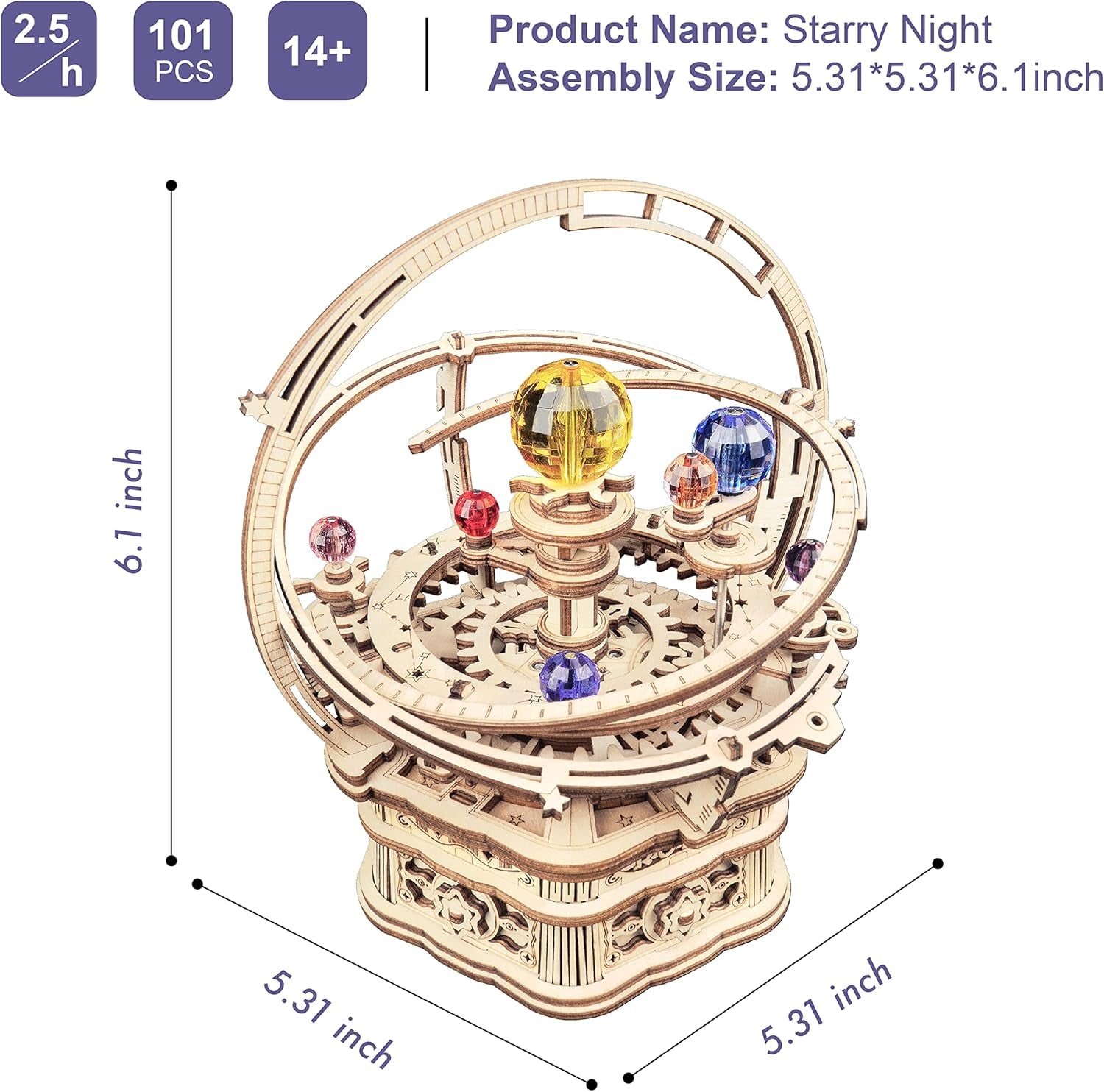Starry Night Music Box 3D Puzzle - DIY Wooden Mechanical Model Kit for Adults, Perfect Gift for Birthdays & Christmas