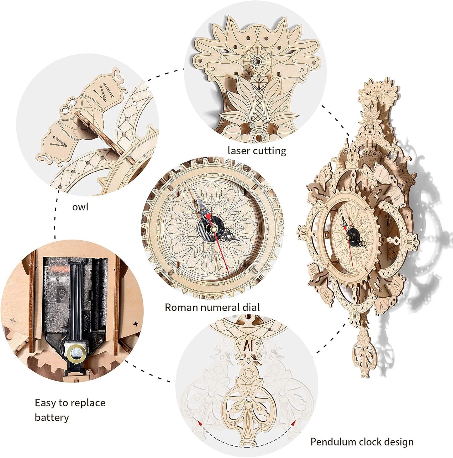 DIY 3D Wooden Mechanical Wall Clock Kit - Unique Pendulum Puzzle Gift for Adults & Teens