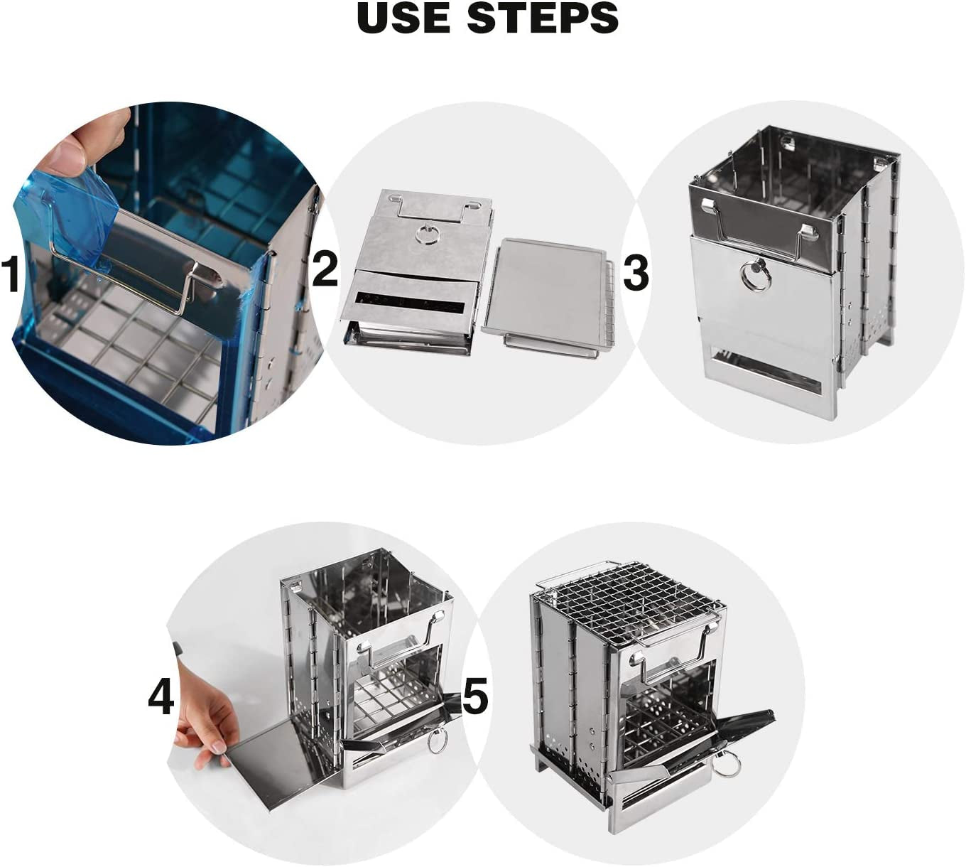 Portable Wood Burning Folding Camp Stove - Stainless Steel Grid for Hiking, Camping, BBQ & Outdoor Adventures