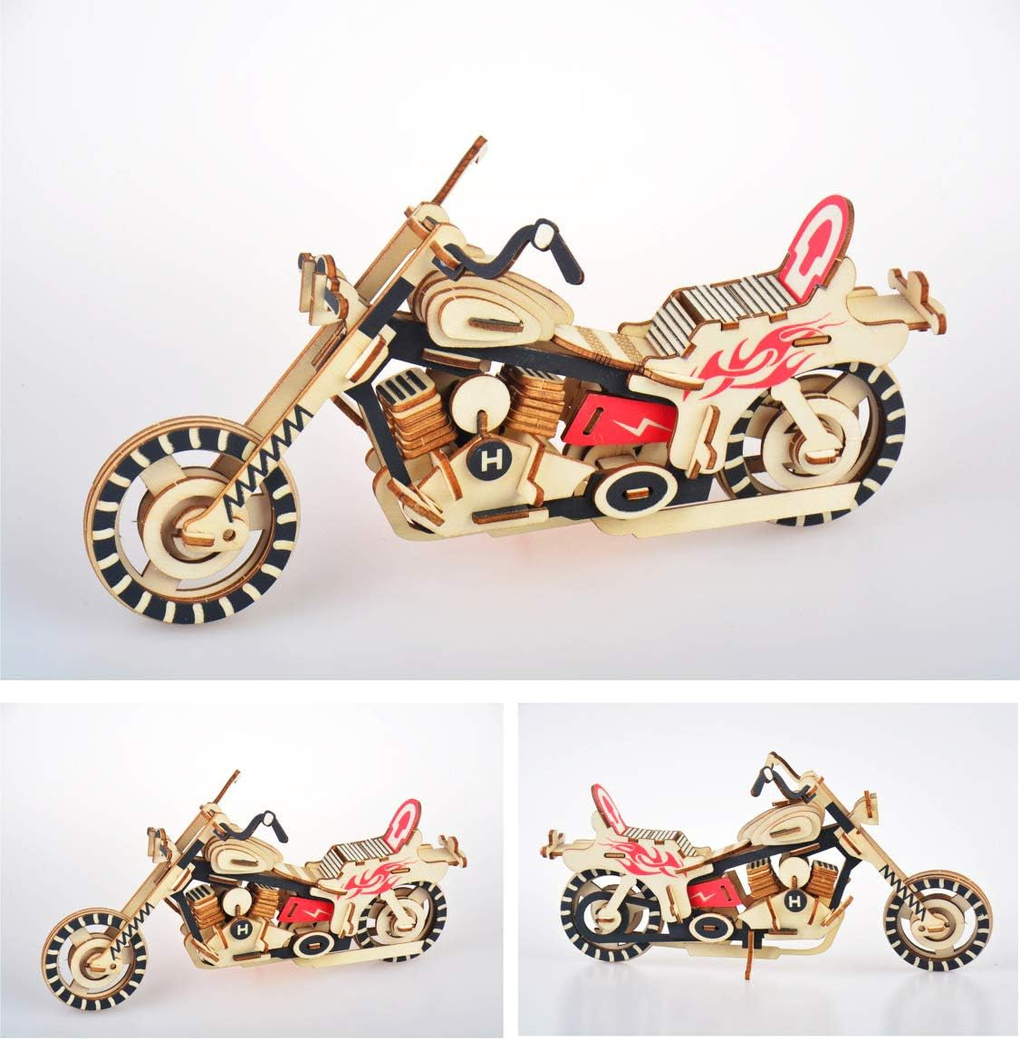 3D Wooden Motorcycle Model Puzzle - 98 Piece DIY Craft Kit for Adults, Perfect Home Decor & Brain Teaser Challenge!