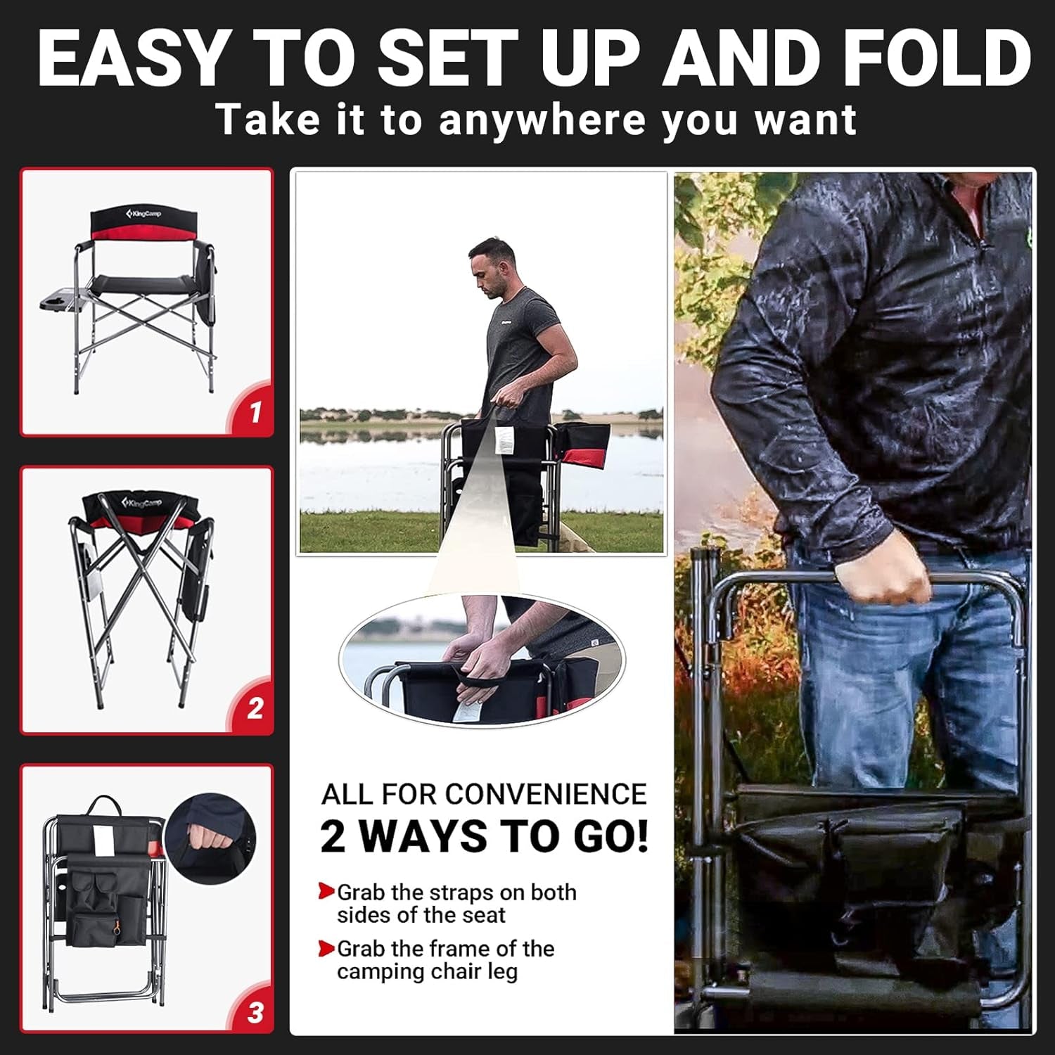 Red 2-Pack Camping Folding Director Chairs with Convenient Side Table & Storage