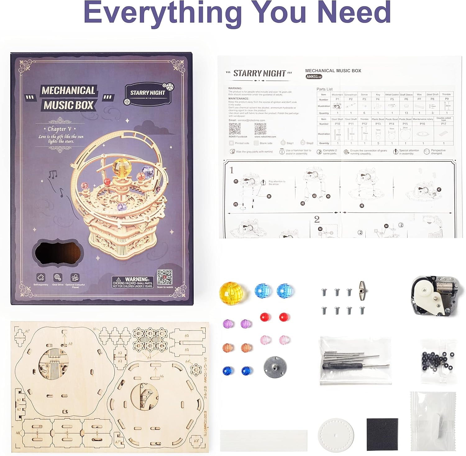 Starry Night Music Box 3D Puzzle - DIY Wooden Mechanical Model Kit for Adults, Perfect Gift for Birthdays & Christmas