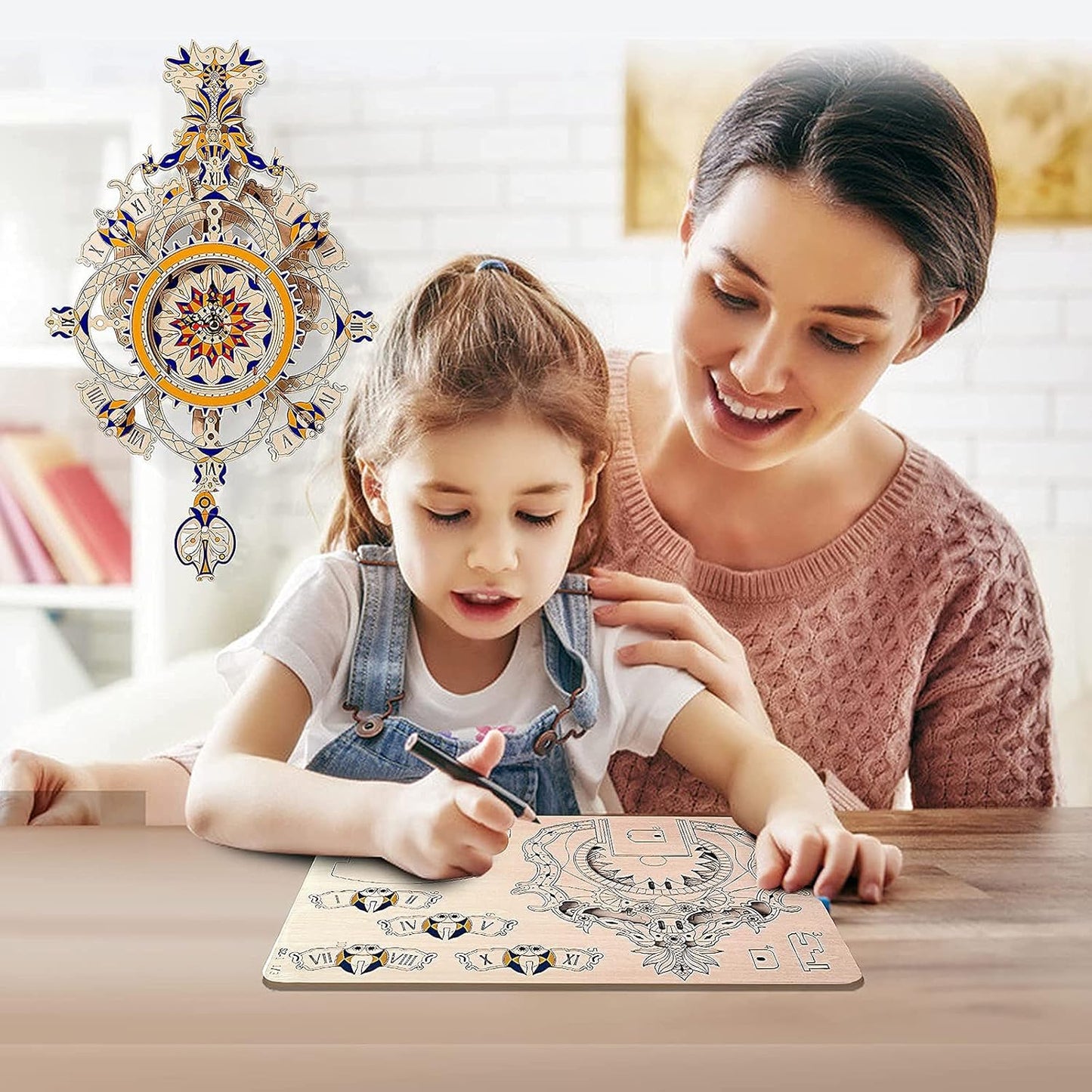 DIY 3D Wooden Mechanical Wall Clock Kit - Unique Pendulum Puzzle Gift for Adults & Teens