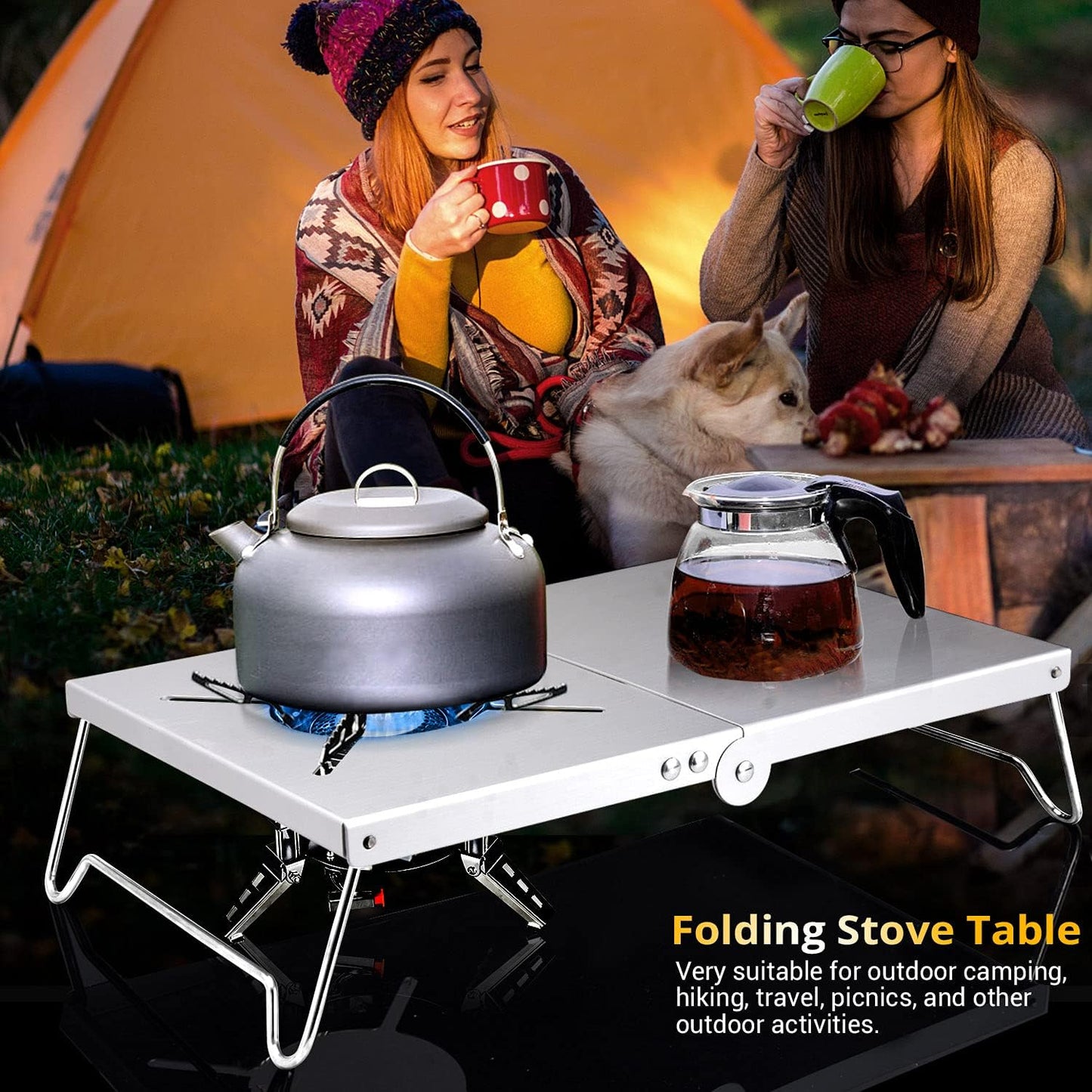 Lightweight Portable Windproof Camping Stove Table - Aluminum Alloy Folding Holder with Storage Bag for Outdoor Adventures, Hiking, Fishing, and Picnics - Silver