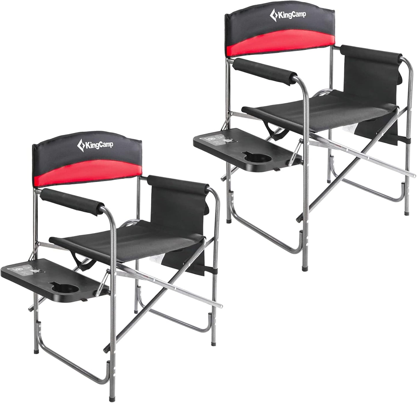 Red 2-Pack Camping Folding Director Chairs with Convenient Side Table & Storage
