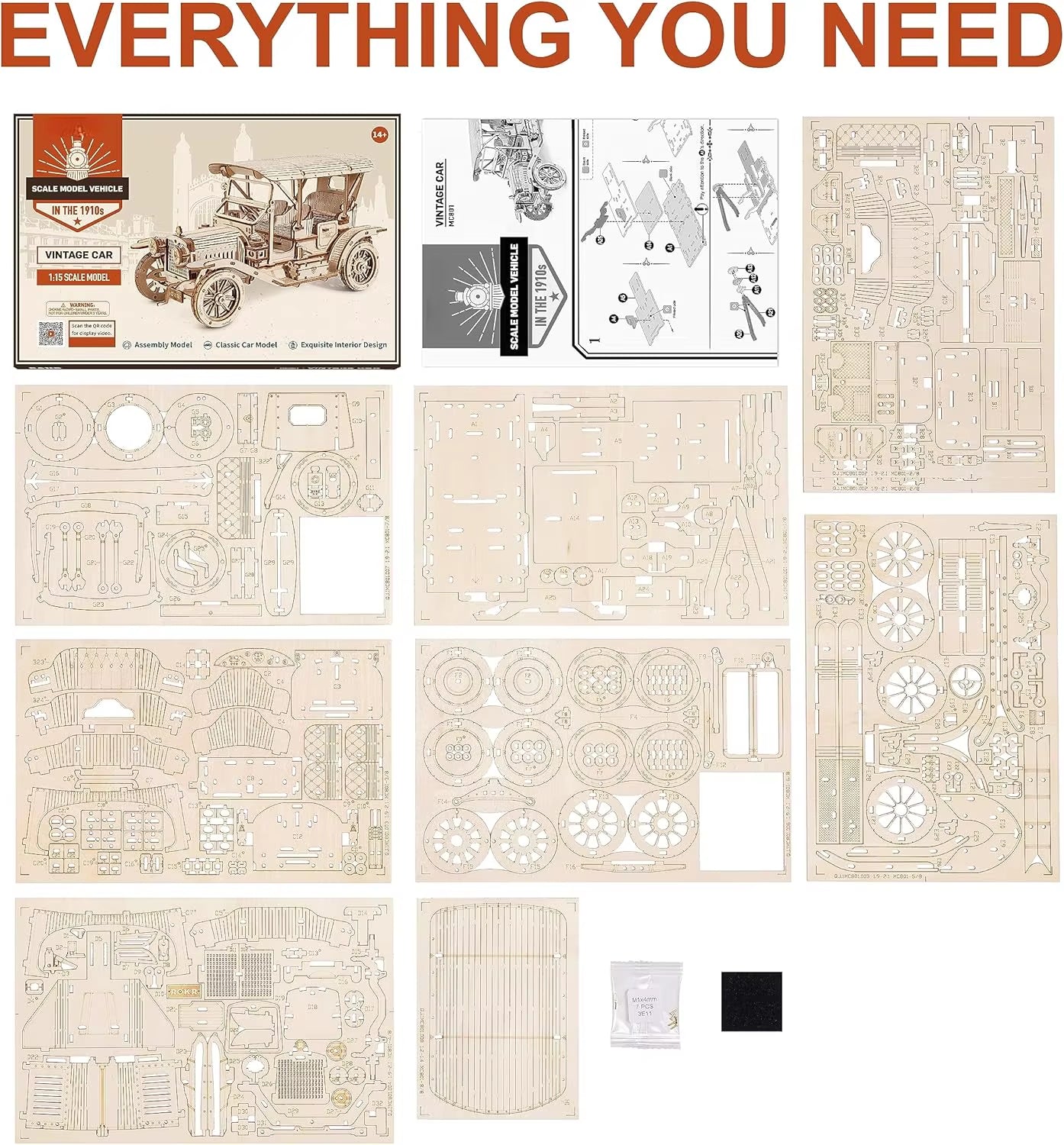 Vintage Car 3D Wooden Puzzle Retro Car Model Kits for Antique Car Lovers Aesthetic Home Decor Adults