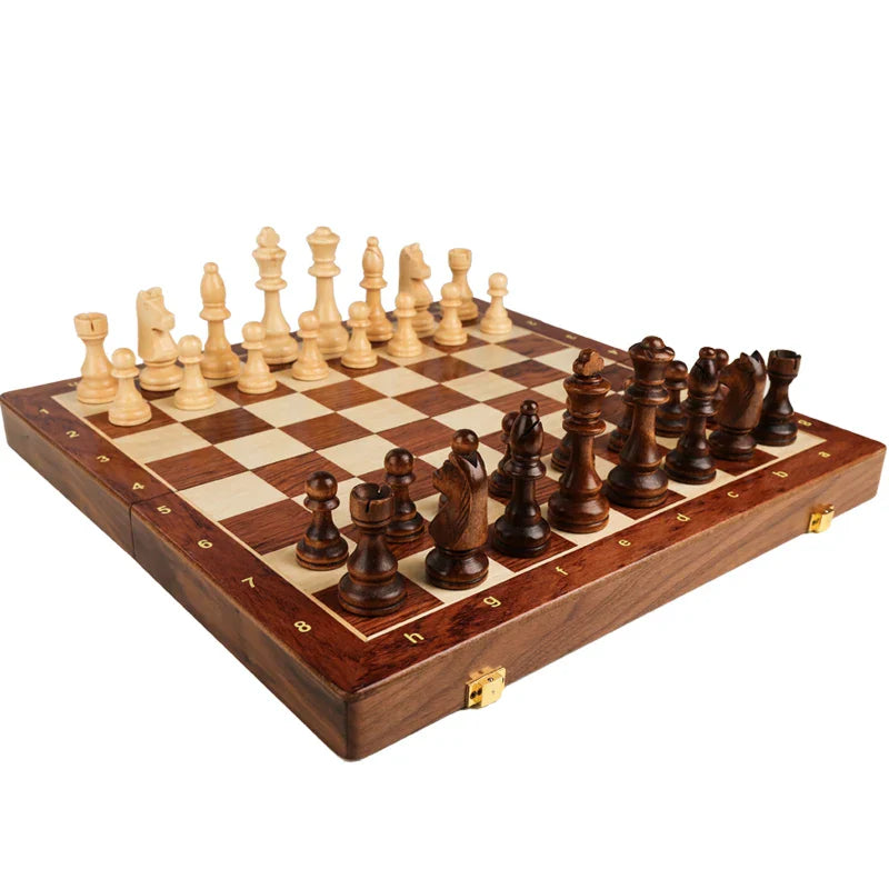 Magnetic Wooden Chess Set - 15'' Portable Folding Board with Handmade Pieces for Adults and Kids, Perfect for Beginners and Tournaments