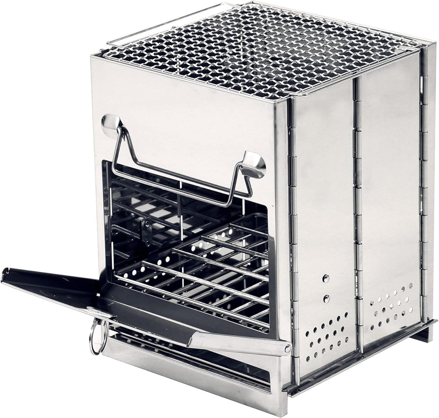 Portable Wood Burning Folding Camp Stove - Stainless Steel Grid for Hiking, Camping, BBQ & Outdoor Adventures