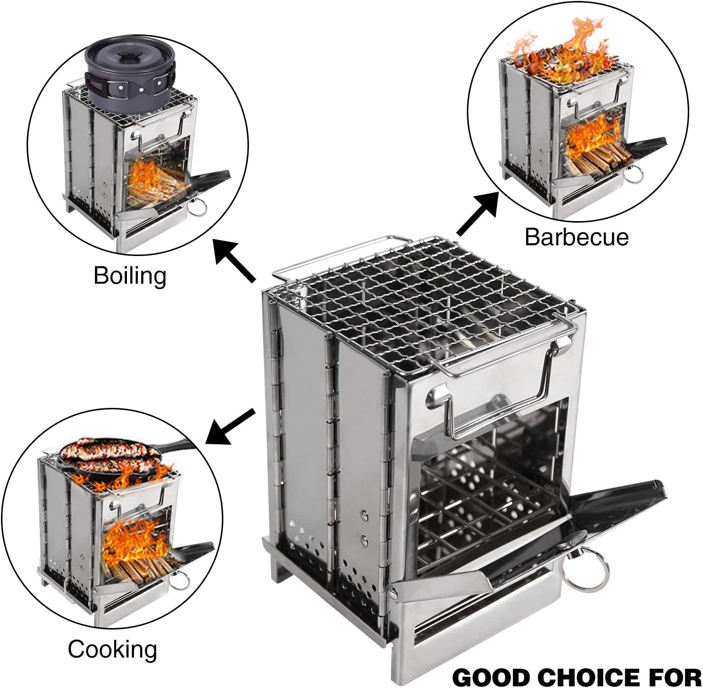 Portable Wood Burning Folding Camp Stove - Stainless Steel Grid for Hiking, Camping, BBQ & Outdoor Adventures