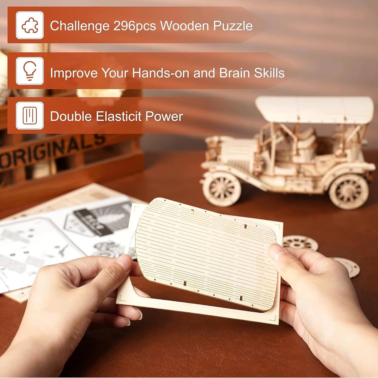 Vintage Car 3D Wooden Puzzle Retro Car Model Kits for Antique Car Lovers Aesthetic Home Decor Adults