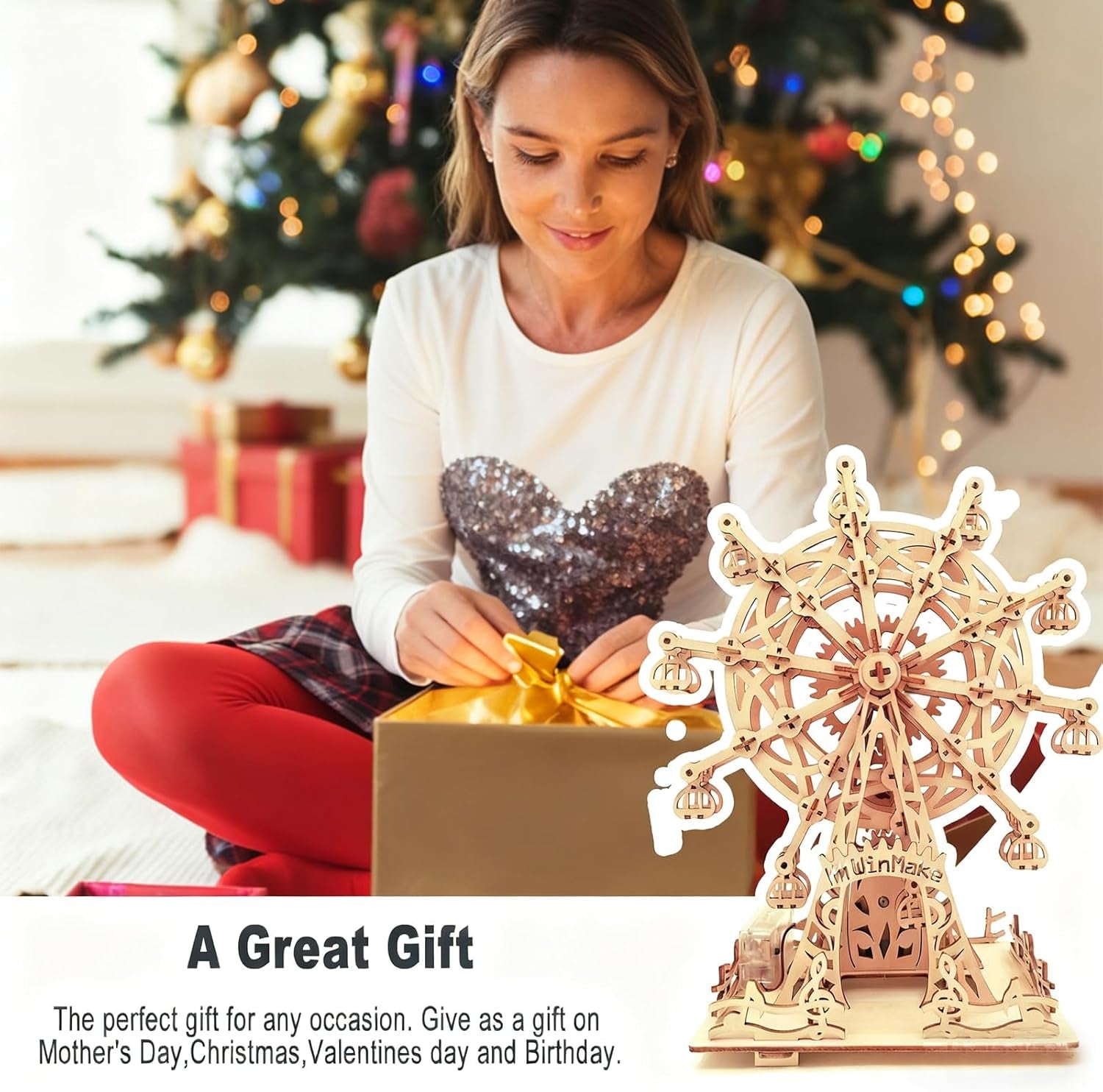 Solar Ferris Wheel 3D Wooden Puzzle Kit - Perfect DIY Birthday Gift for Adults 14+