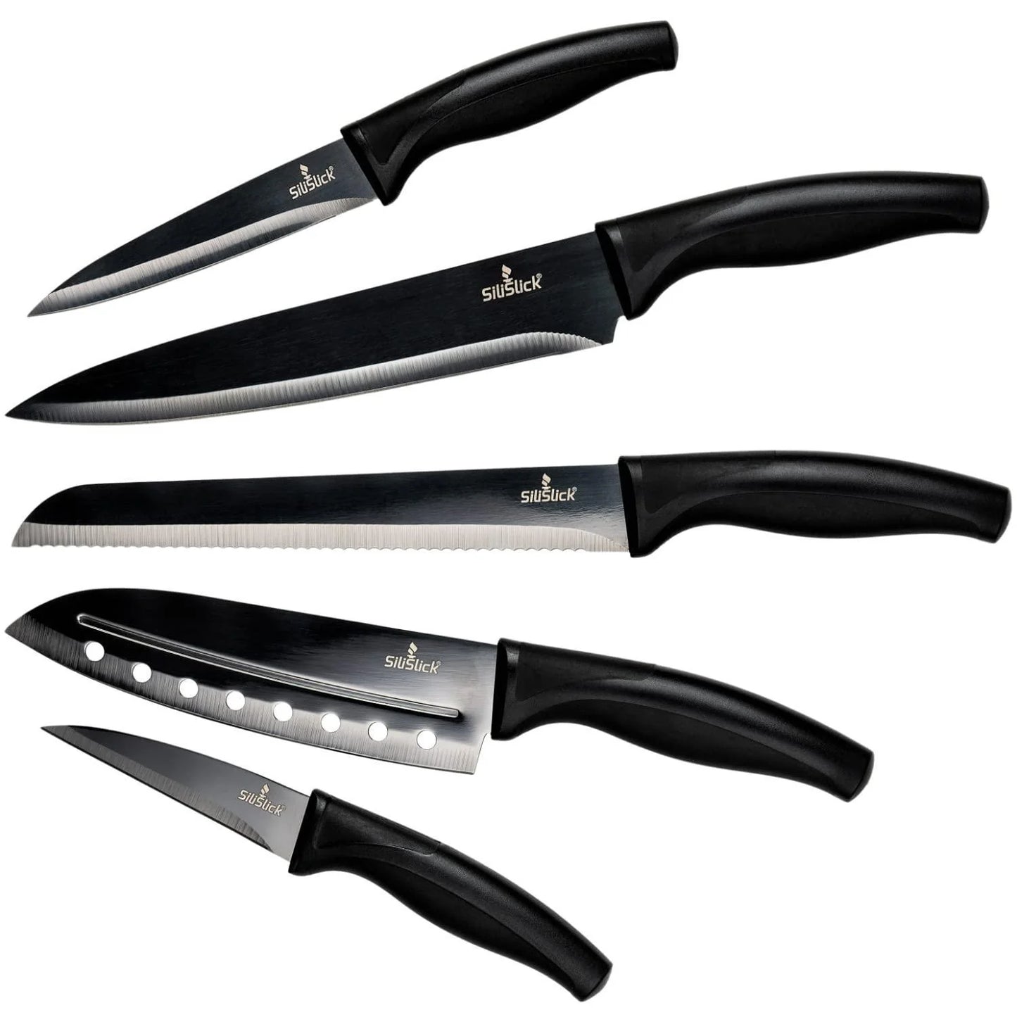 Kitchen Knife Set Professional Titanium Coated Stainless Steel Blades Dishwasher Safe Safety Sheaths 5 Knives