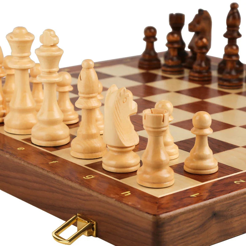 Magnetic Wooden Chess Set - 15'' Portable Folding Board with Handmade Pieces for Adults and Kids, Perfect for Beginners and Tournaments