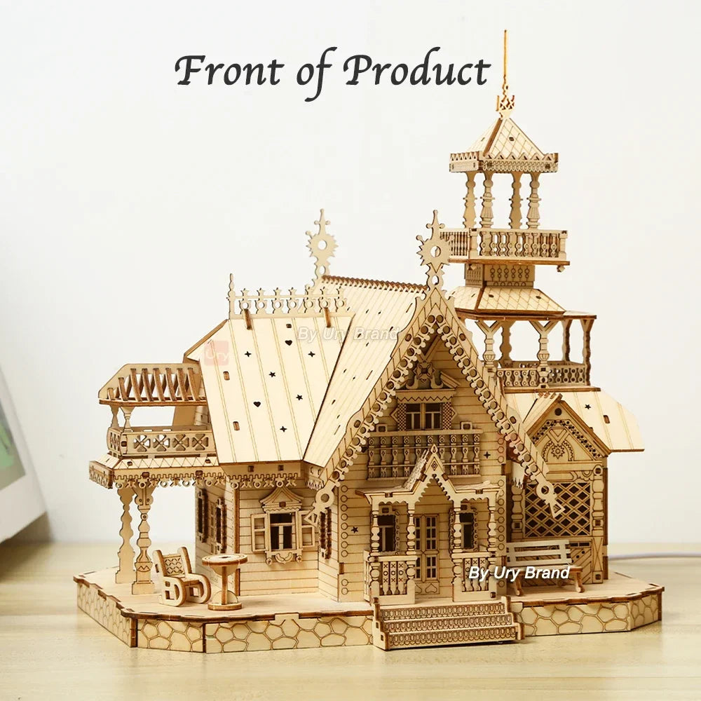 3D Wooden Puzzle for Adults, Mechanical Castle House Model, DIY House Model Building Kit Handicraft Wood Craft Hobbies Toy, Birthday for Hobbyist 14+ Family Women Men