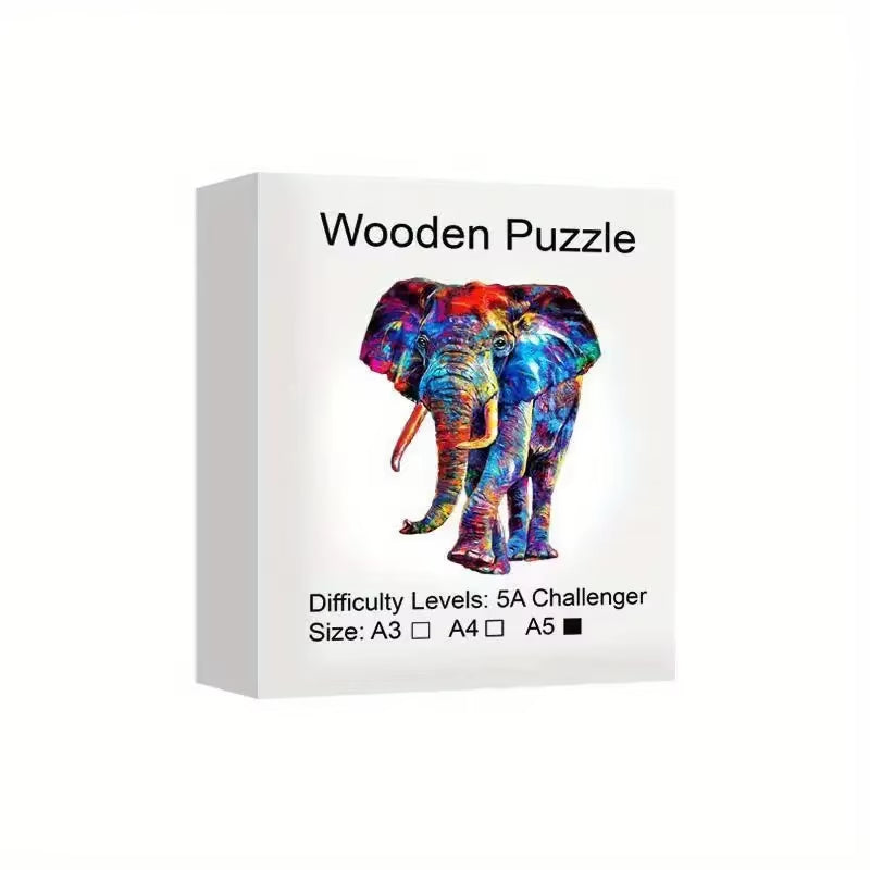 Elephant Wooden Puzzle Game, Animal Shaped Pieces Jigsaw Puzzles Toys with Package, Christmas Gift Home Decor Family Game
