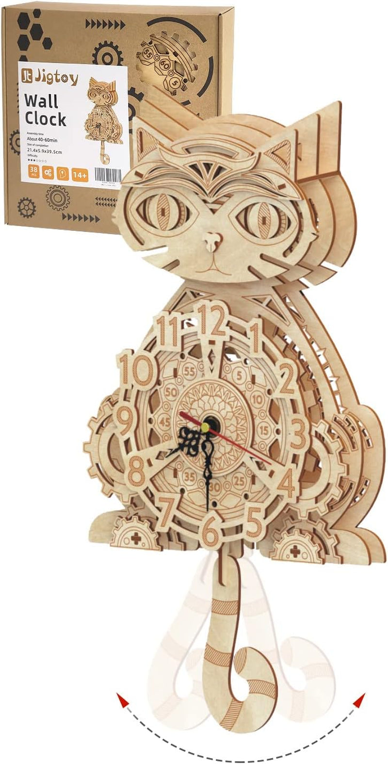 DIY 3D Wooden Mechanical Wall Clock Kit - Unique Pendulum Puzzle Gift for Adults & Teens