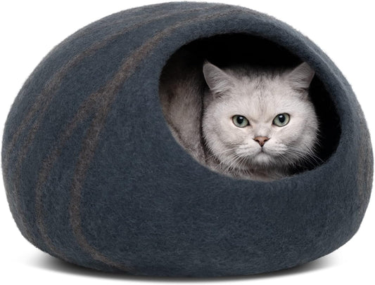 Premium Handmade Merino Wool Cat Bed Cave - Large Slate Grey for Cats and Kittens