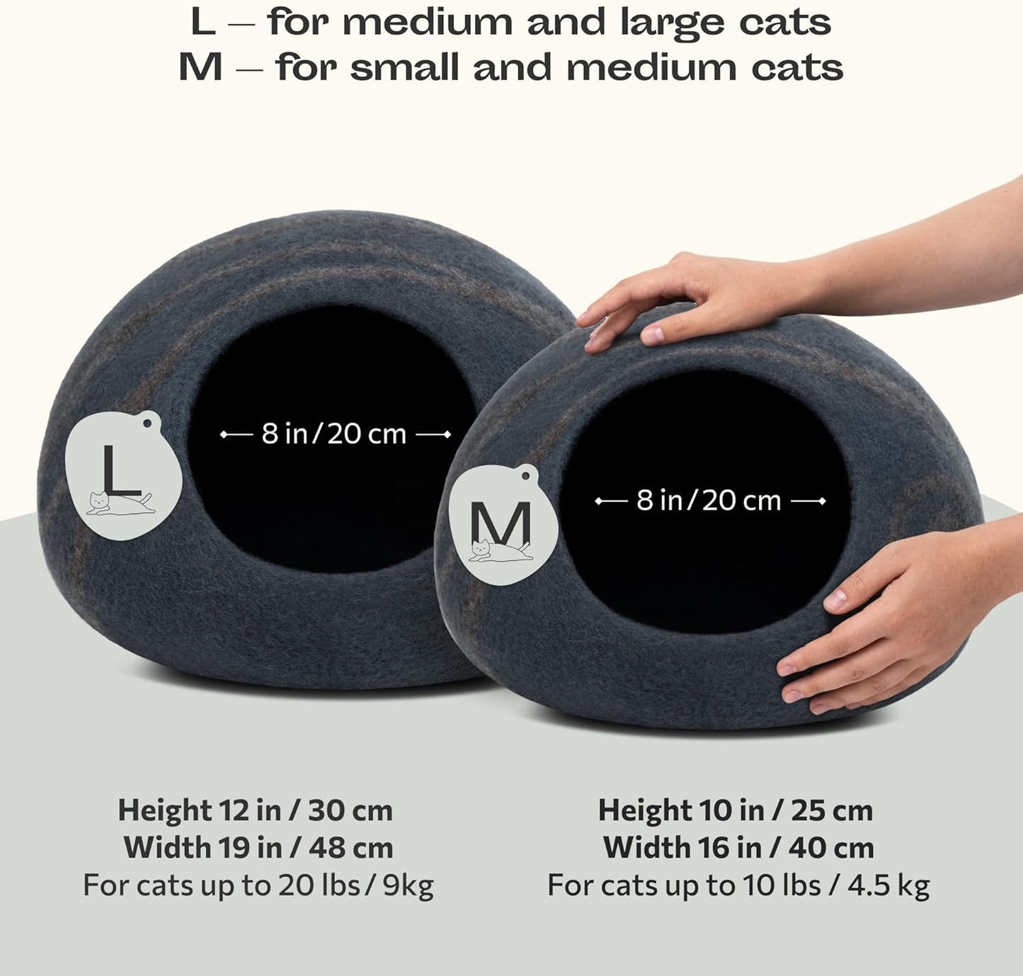 Premium Handmade Merino Wool Cat Bed Cave - Large Slate Grey for Cats and Kittens