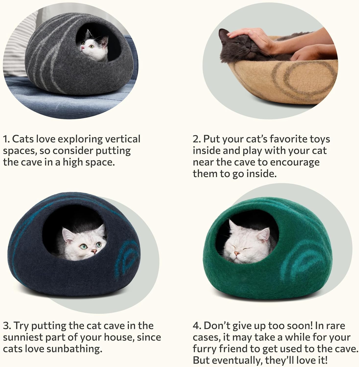 Premium Handmade Merino Wool Cat Bed Cave - Large Slate Grey for Cats and Kittens