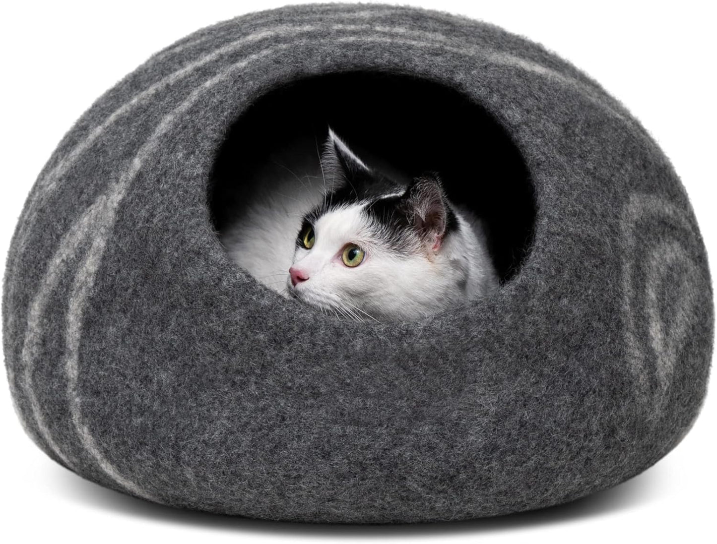 Premium Handmade Merino Wool Cat Bed Cave - Large Slate Grey for Cats and Kittens