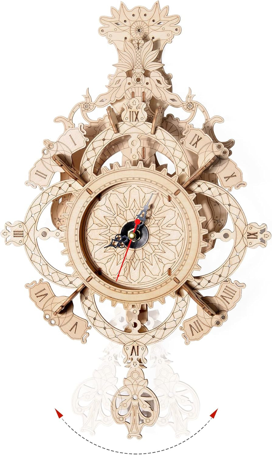 DIY 3D Wooden Mechanical Wall Clock Kit - Unique Pendulum Puzzle Gift for Adults & Teens