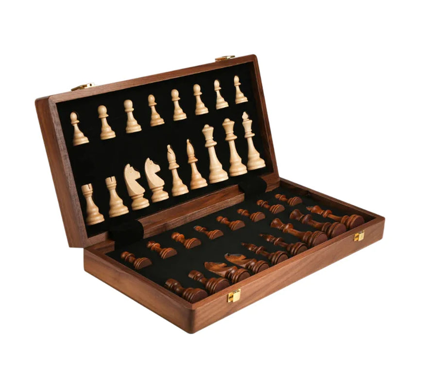Magnetic Wooden Chess Set - 15'' Portable Folding Board with Handmade Pieces for Adults and Kids, Perfect for Beginners and Tournaments