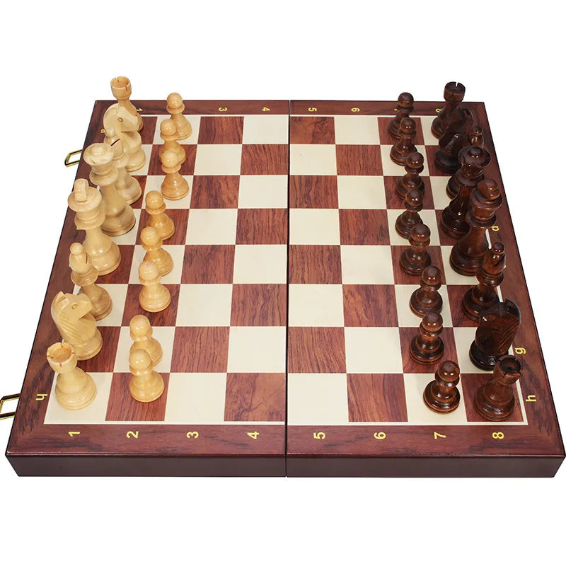Magnetic Wooden Chess Set - 15'' Portable Folding Board with Handmade Pieces for Adults and Kids, Perfect for Beginners and Tournaments
