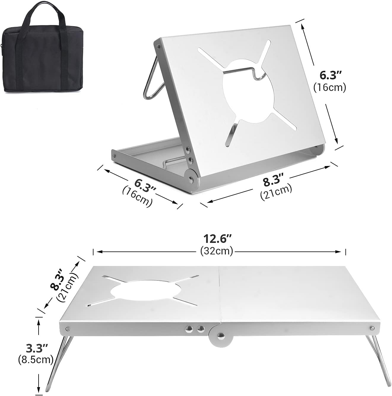 Lightweight Portable Windproof Camping Stove Table - Aluminum Alloy Folding Holder with Storage Bag for Outdoor Adventures, Hiking, Fishing, and Picnics - Silver