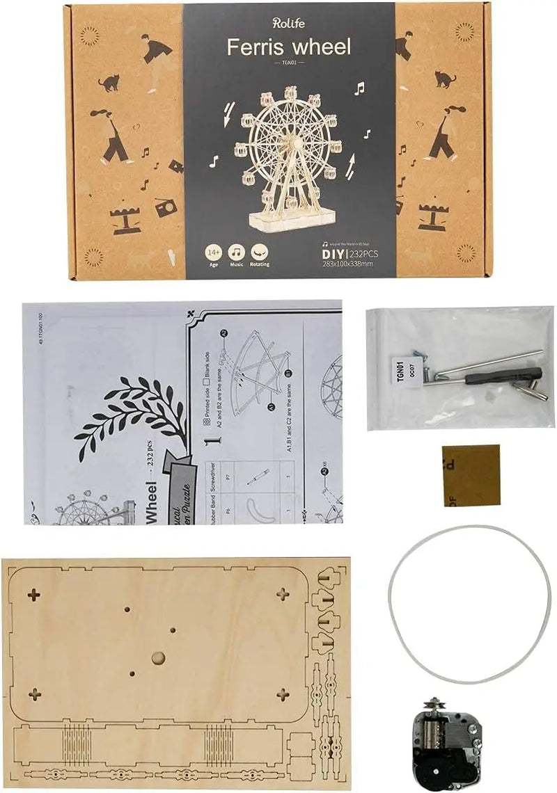 Rolife 3D Puzzle Ferris Wheel Music Box Box Model Kit with Music for Children and Adults Crafts Adults Women 3D Puzzle