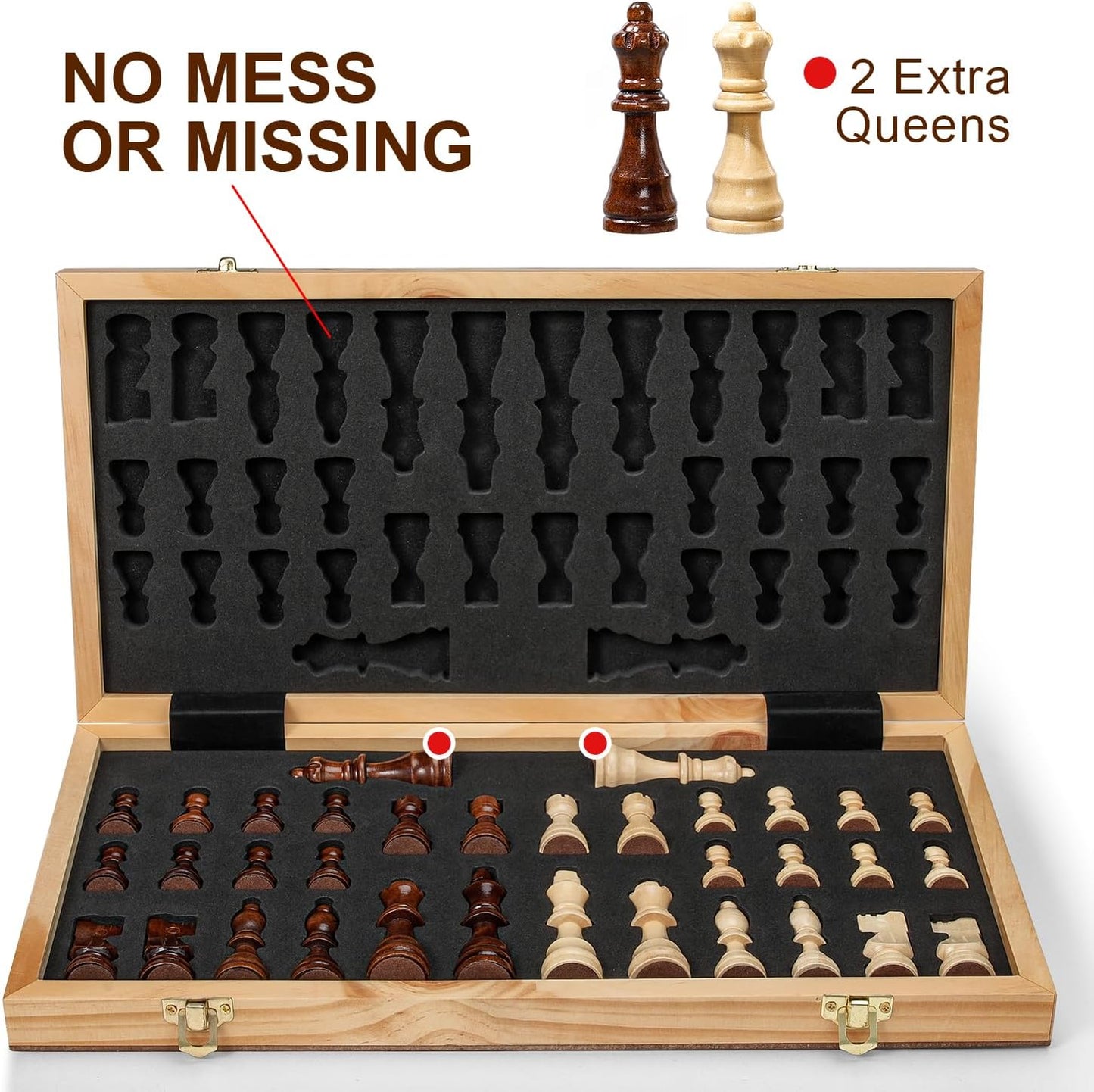 Premium Magnetic Chess Set - 15" Handcrafted Wooden Folding Board for Adults & Kids, Portable Travel Game with Convenient Piece Storage
