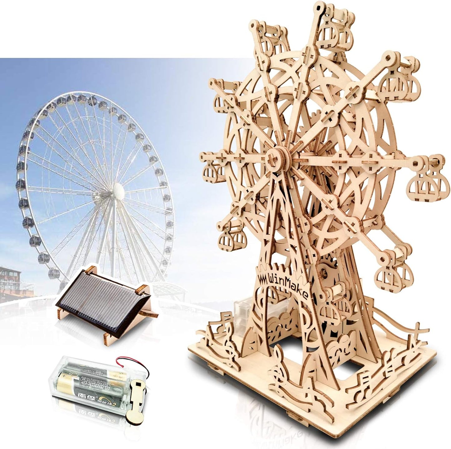 Solar Ferris Wheel 3D Wooden Puzzle Kit - Perfect DIY Birthday Gift for Adults 14+