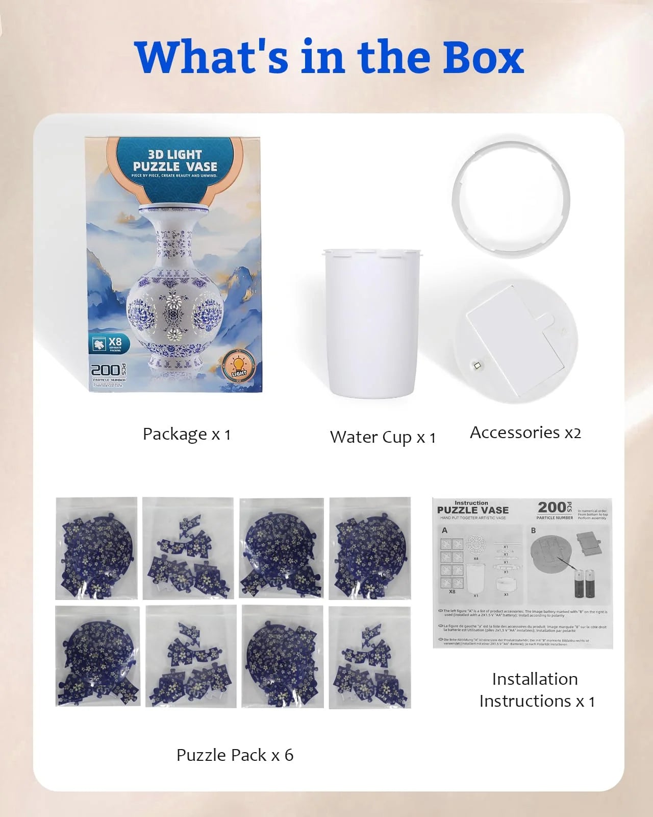 LED 3D Vase Puzzle, 200Pieces 3D Jigsaw Puzzles for Adults,Vase Puzzle for Home Decor,Christmas Birthday Gifts for Women