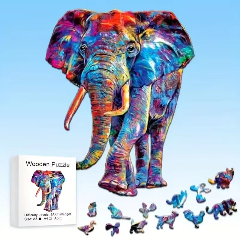 Elephant Wooden Puzzle Game, Animal Shaped Pieces Jigsaw Puzzles Toys with Package, Christmas Gift Home Decor Family Game