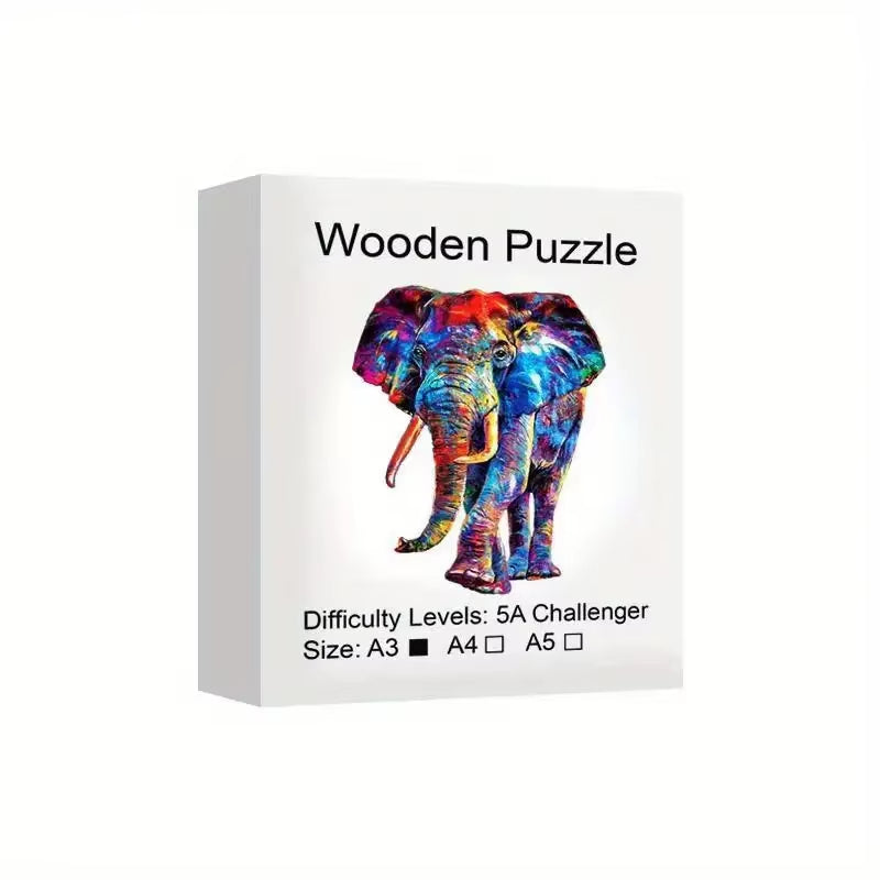 Elephant Wooden Puzzle Game, Animal Shaped Pieces Jigsaw Puzzles Toys with Package, Christmas Gift Home Decor Family Game