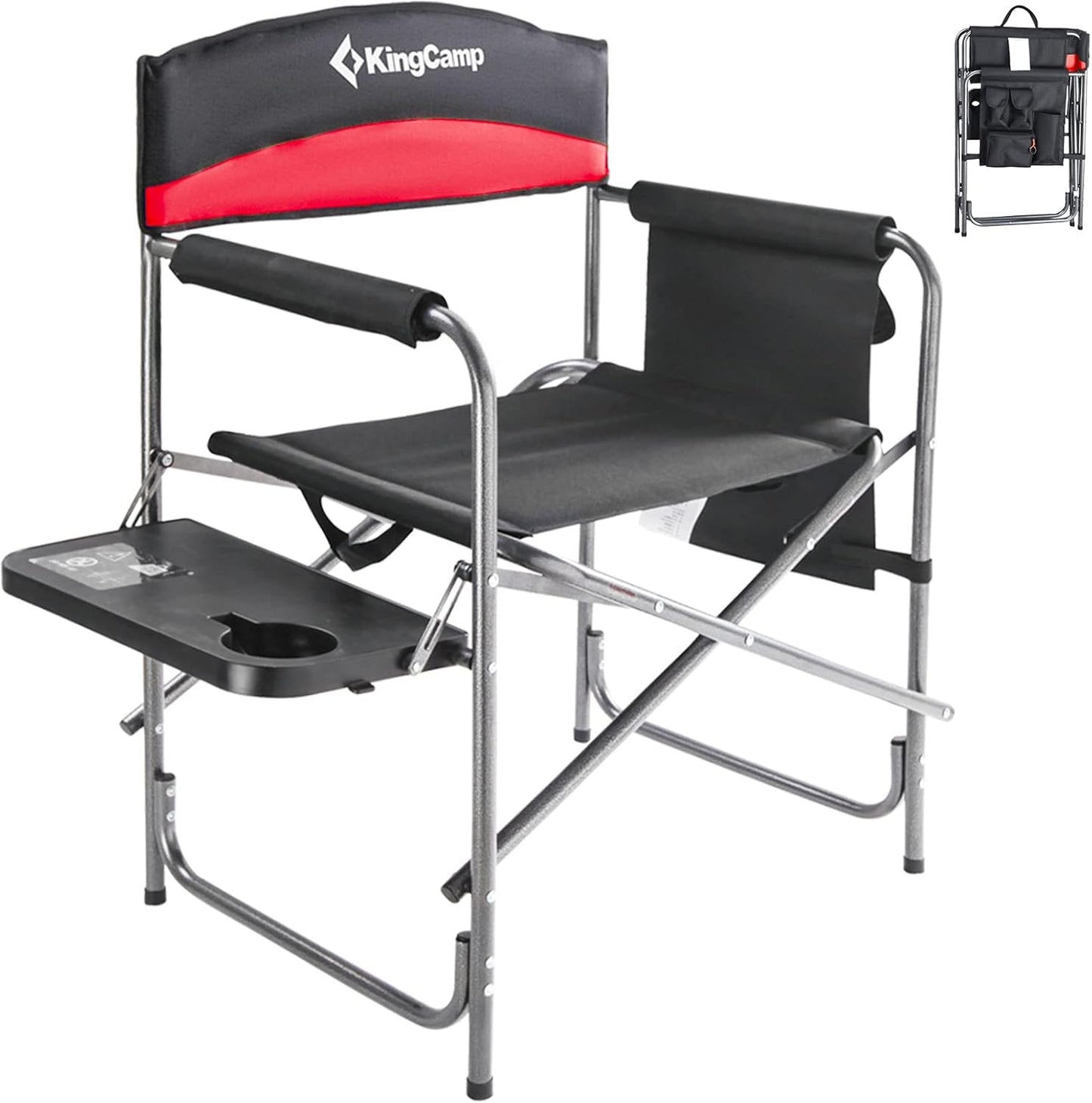 Red 2-Pack Camping Folding Director Chairs with Convenient Side Table & Storage