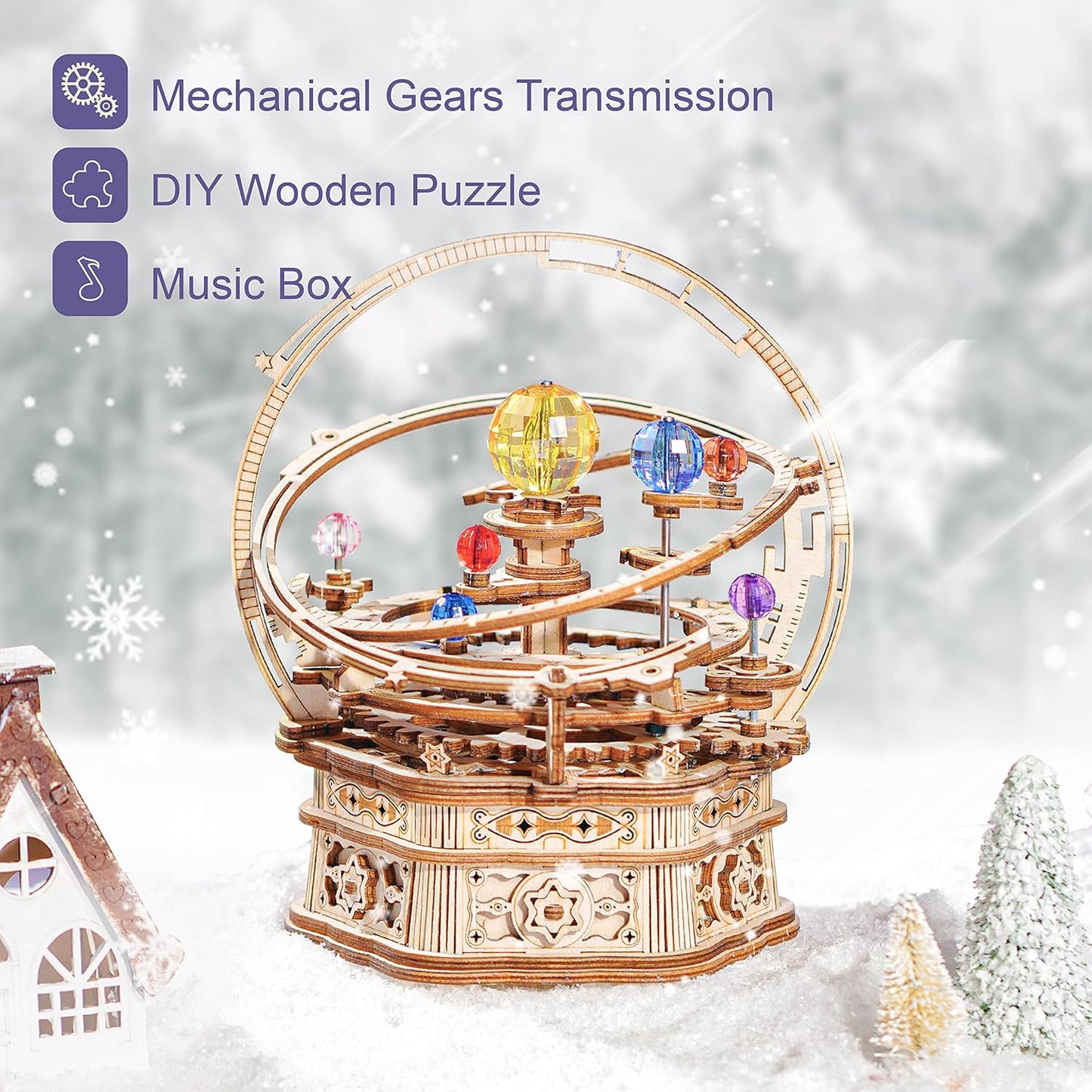 Starry Night Music Box 3D Puzzle - DIY Wooden Mechanical Model Kit for Adults, Perfect Gift for Birthdays & Christmas