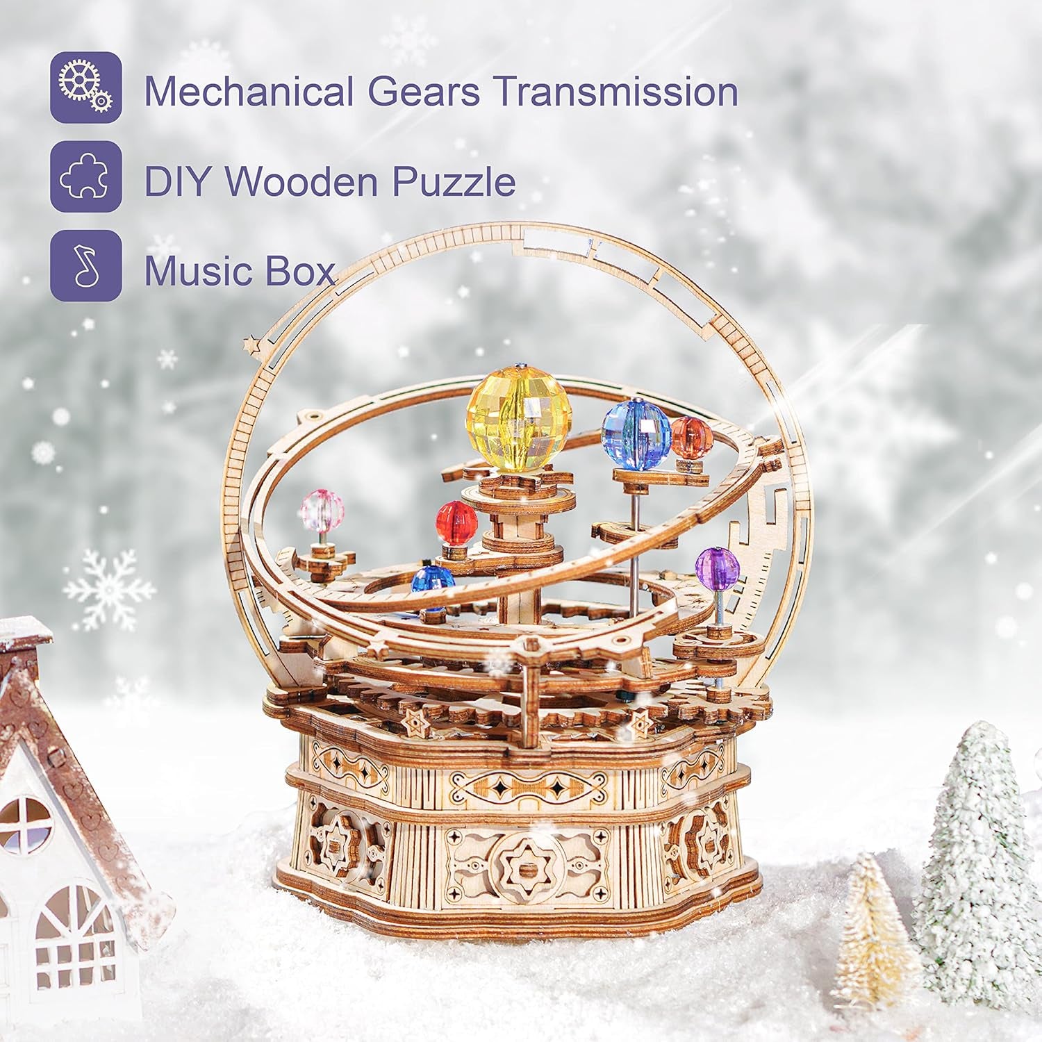 Starry Night Music Box 3D Puzzle - DIY Wooden Mechanical Model Kit for Adults, Perfect Gift for Birthdays & Christmas