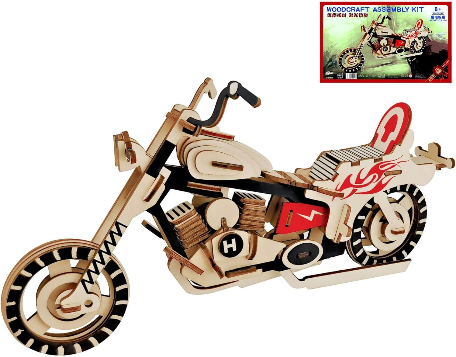 3D Wooden Motorcycle Model Puzzle - 98 Piece DIY Craft Kit for Adults, Perfect Home Decor & Brain Teaser Challenge!