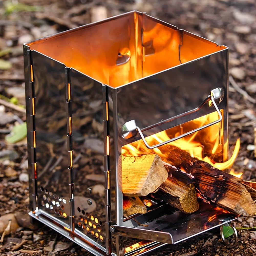 Portable Wood Burning Folding Camp Stove - Stainless Steel Grid for Hiking, Camping, BBQ & Outdoor Adventures